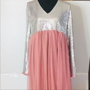 Maternity formal sequin dress silver and pink NWT